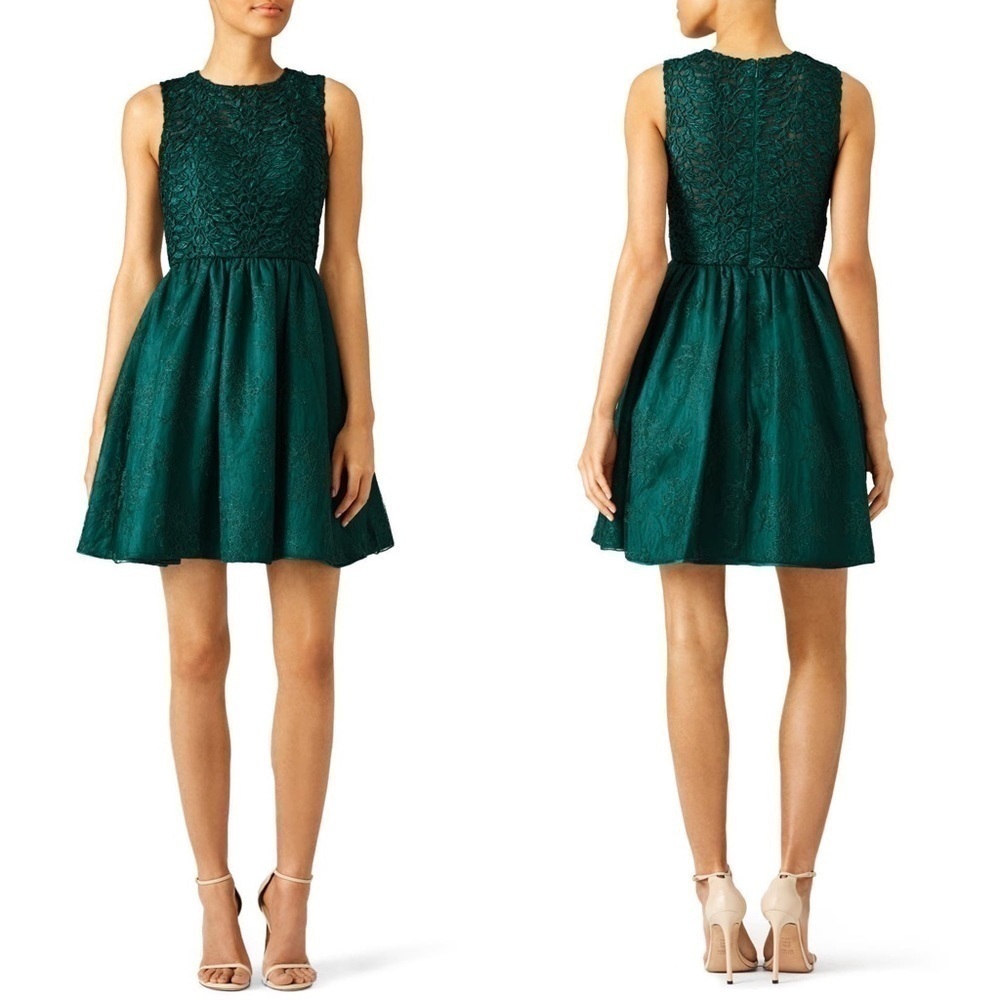 MONIQUE LHUILLIER Floral Lace Embroidered Sleeveless Fit Flare Cocktail Dress‎ 8